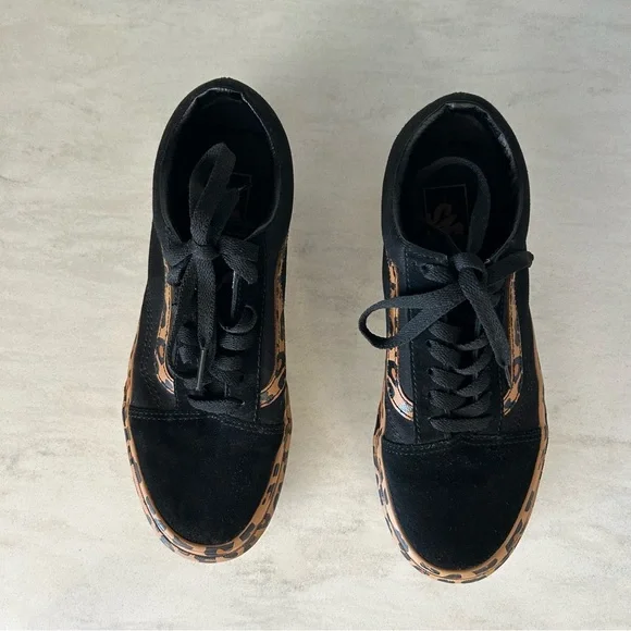Vans Black and Leopard Print Platform Sneakers - Picture 8 of 8